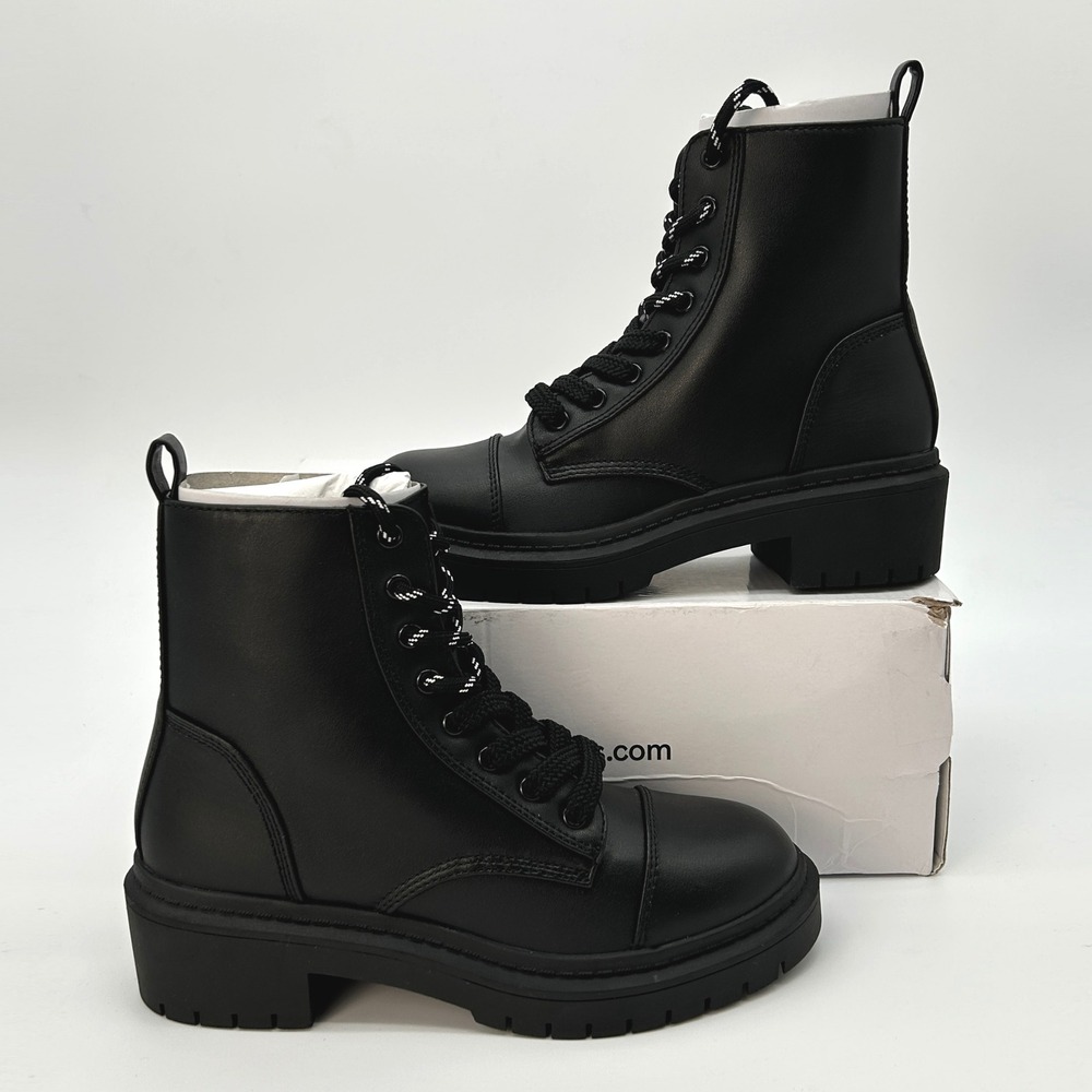 Womens Combat Ankle Boots ALDO Goer Sz. 6 Black Side Zip Lug Sole Block Heel NEW